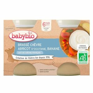 BABYBIO Brassé z kozieho mlieka + marhuľa + banán 2 x 130 g vyobraziť