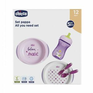 CHICCO Jedálenský set - taniere, príbor, pohárik, 12m+ ružový 200 ml vyobraziť