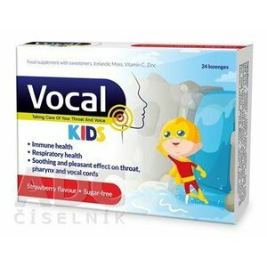 VOCAL KIDS bez cukru s jahodovou príchuťou 24 pastiliek vyobraziť