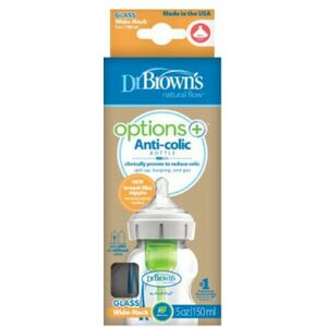 DR. BROWN'S Dr.BROWN´S DOJČENSKÁ FĽAŠA OPTIONS+ Wide-neck 0M+ anti-colic sklenená biela 1x1ks 150 ml vyobraziť