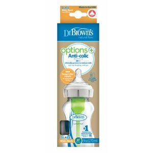 DR. BROWN'S Dojčenská fľaša Options+, Wide-neck, 0m+, anti-colic, sklenená, biela, 270 ml vyobraziť