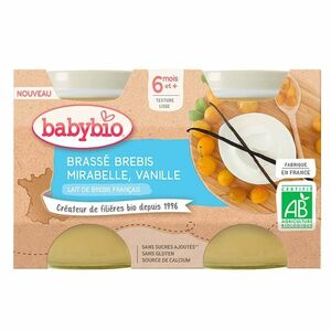 BABYBIO Brassé z ovčieho mlieka + mirabelky + vanilky 2 x 130 g vyobraziť